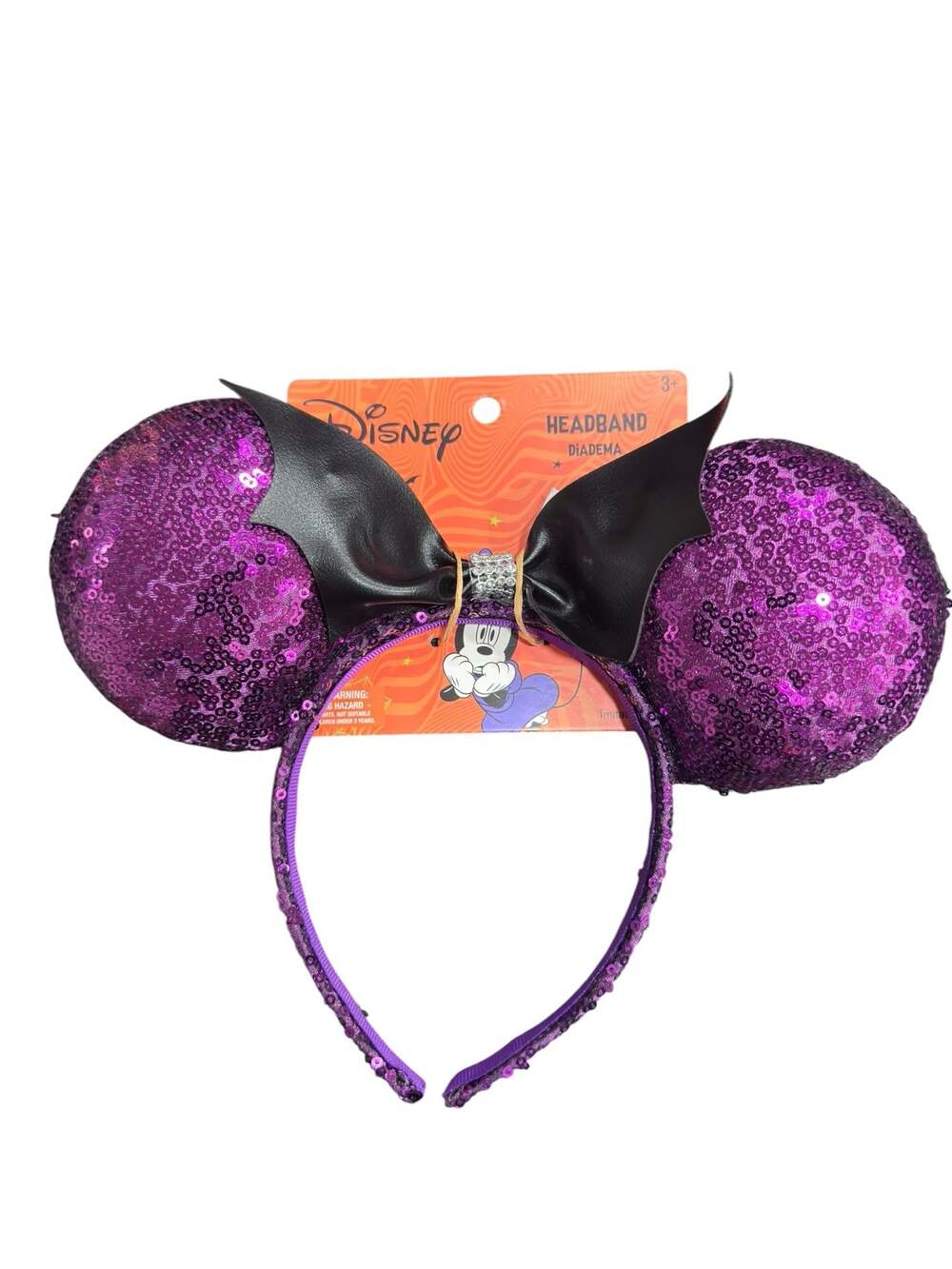 Disney Minnie Mouse Halloween Purple Sequin Bat Bow Ear Headband